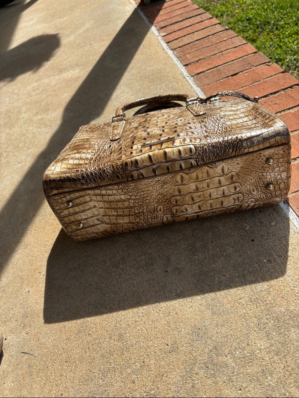 Brahmin Croc-Embossed Satchel Handbag - Brown - Picture 14 of 15